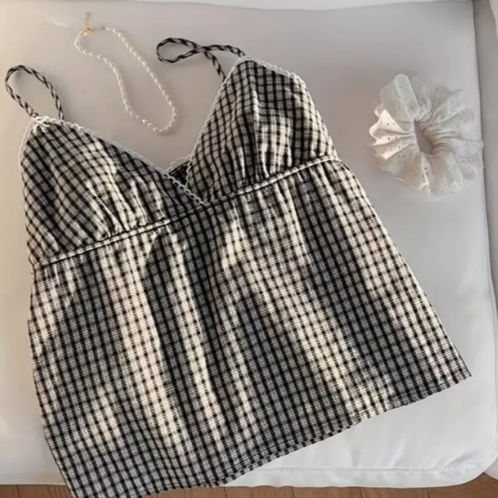 Plaid camisole Black and White with trim (Pick 2 for $10!)